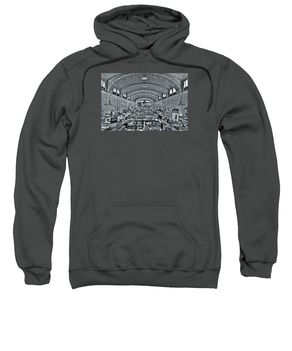 Cleveland Sweatshirt featuring the photograph Westside Market Grayscale by Frozen in Time Fine Art Photography