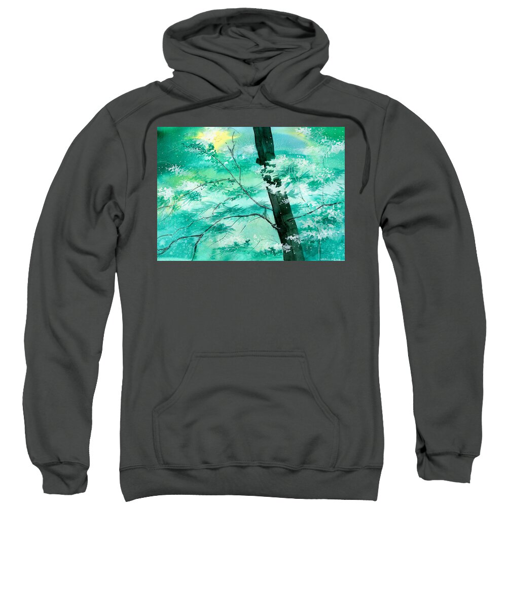 Nature Sweatshirt featuring the painting White N Green by Anil Nene