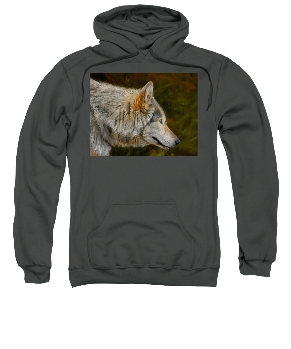 Wolf Sweatshirt featuring the painting Wolf 4 by David Stribbling