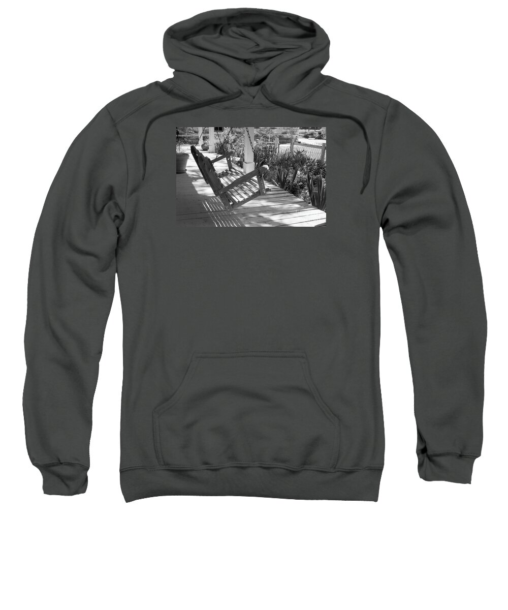 Wooden Front Porch Swing Sweatshirt featuring the photograph Wooden front porch swing by Imagery by Charly