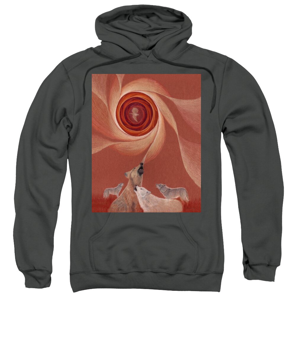 Nature Sweatshirt featuring the drawing Wren Calls Wolf to Sing by Robin Aisha Landsong