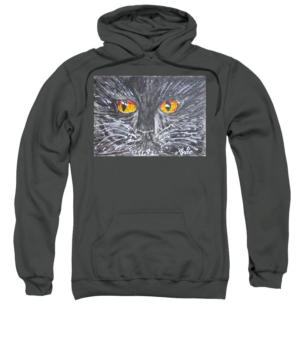 Yellow Eyes Sweatshirt featuring the painting Yellow Eyed Black Cat by Kathy Marrs Chandler
