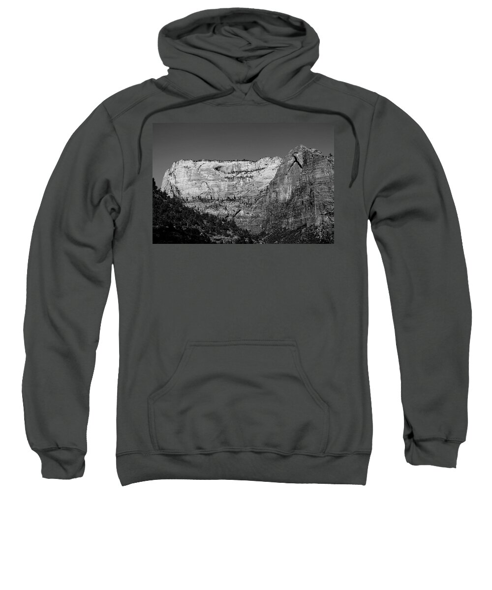 Zion Cliff And Arch B & W Sweatshirt featuring the photograph Zion Cliff and Arch B W by Jemmy Archer