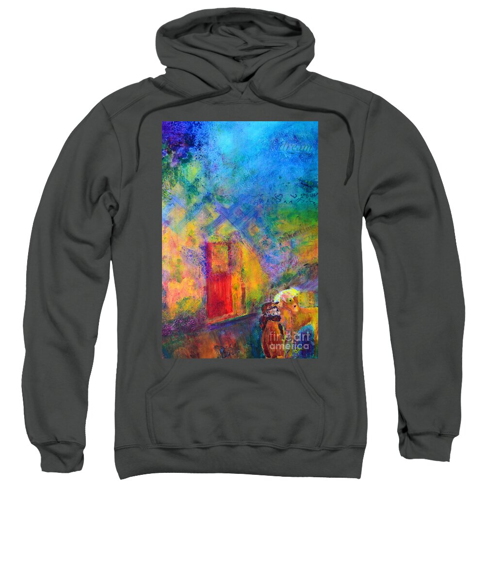 Figurative Sweatshirt featuring the painting Man and Horse on a Journey #1 by Claire Bull