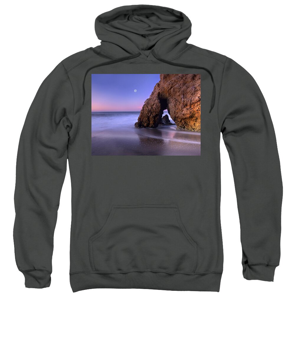 00175769 Sweatshirt featuring the photograph Sea Arch And Full Moon Over El Matador #1 by Tim Fitzharris