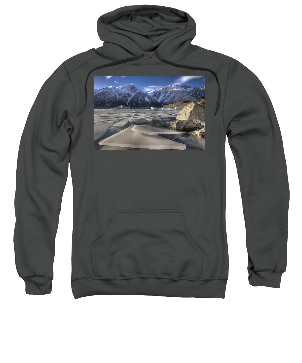 00486230 Sweatshirt featuring the photograph Ice Floes In Lake Tasman Glacier #2 by Colin Monteath