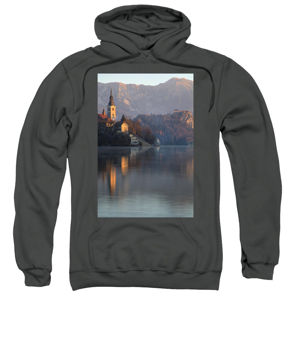 Bled Sweatshirt featuring the photograph Dawn breaks over Lake Bled #4 by Ian Middleton