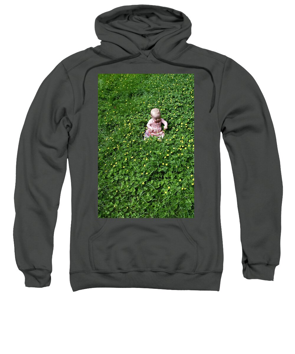 Beautiful Baby Sweatshirt featuring the photograph Baby In a Field of Flowers by Lorraine Devon Wilke