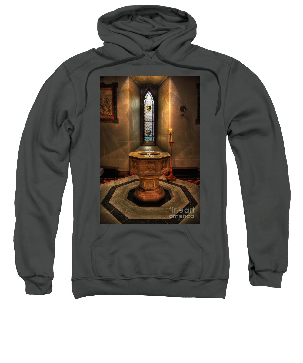 Yhun Suarez Sweatshirt featuring the photograph Baptismal Font - St Barnabas Cathedral Nottingham by Yhun Suarez