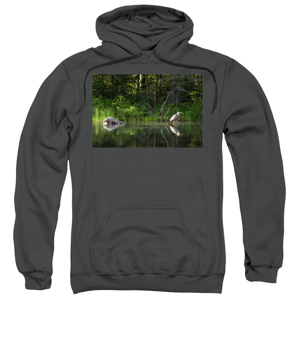 White Mountain Sweatshirt featuring the photograph Blue Heron Long Pond WMNF by Benjamin Dahl