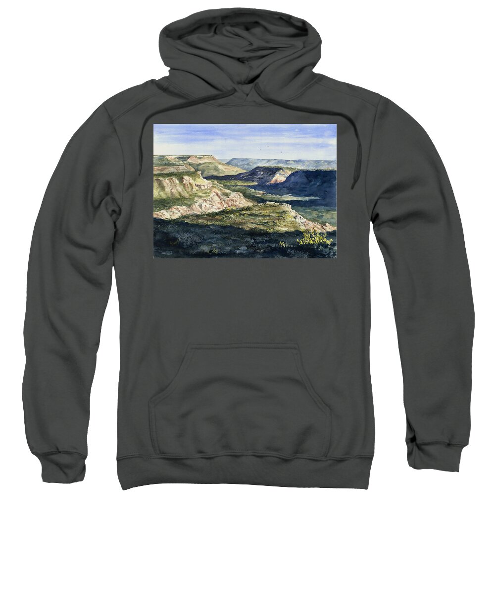 Canyon Sweatshirt featuring the painting Evening Flight Over Palo Duro Canyon by Sam Sidders