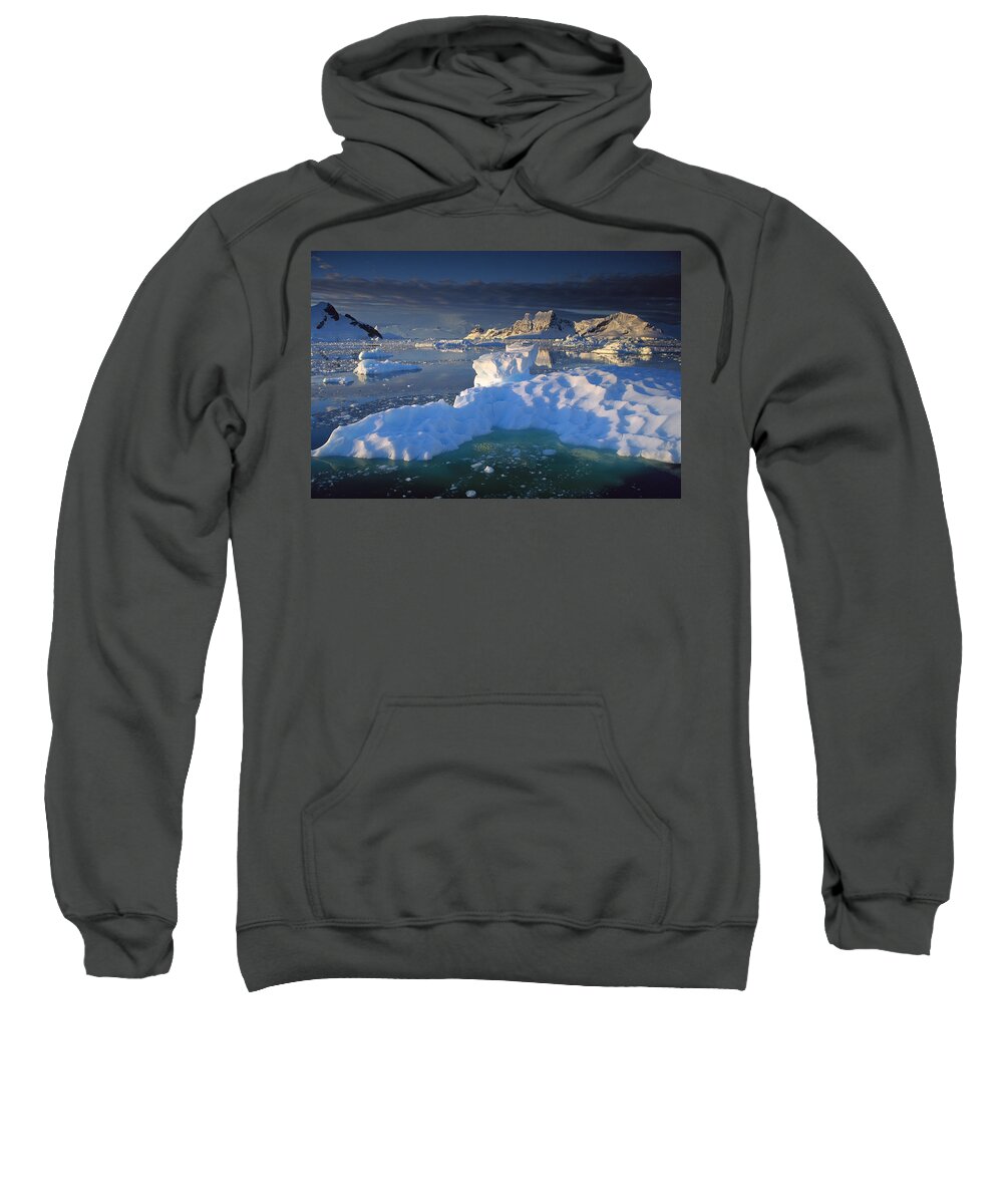 Hhh Sweatshirt featuring the photograph Evening Light On Ice Floes And Peaks by Colin Monteath