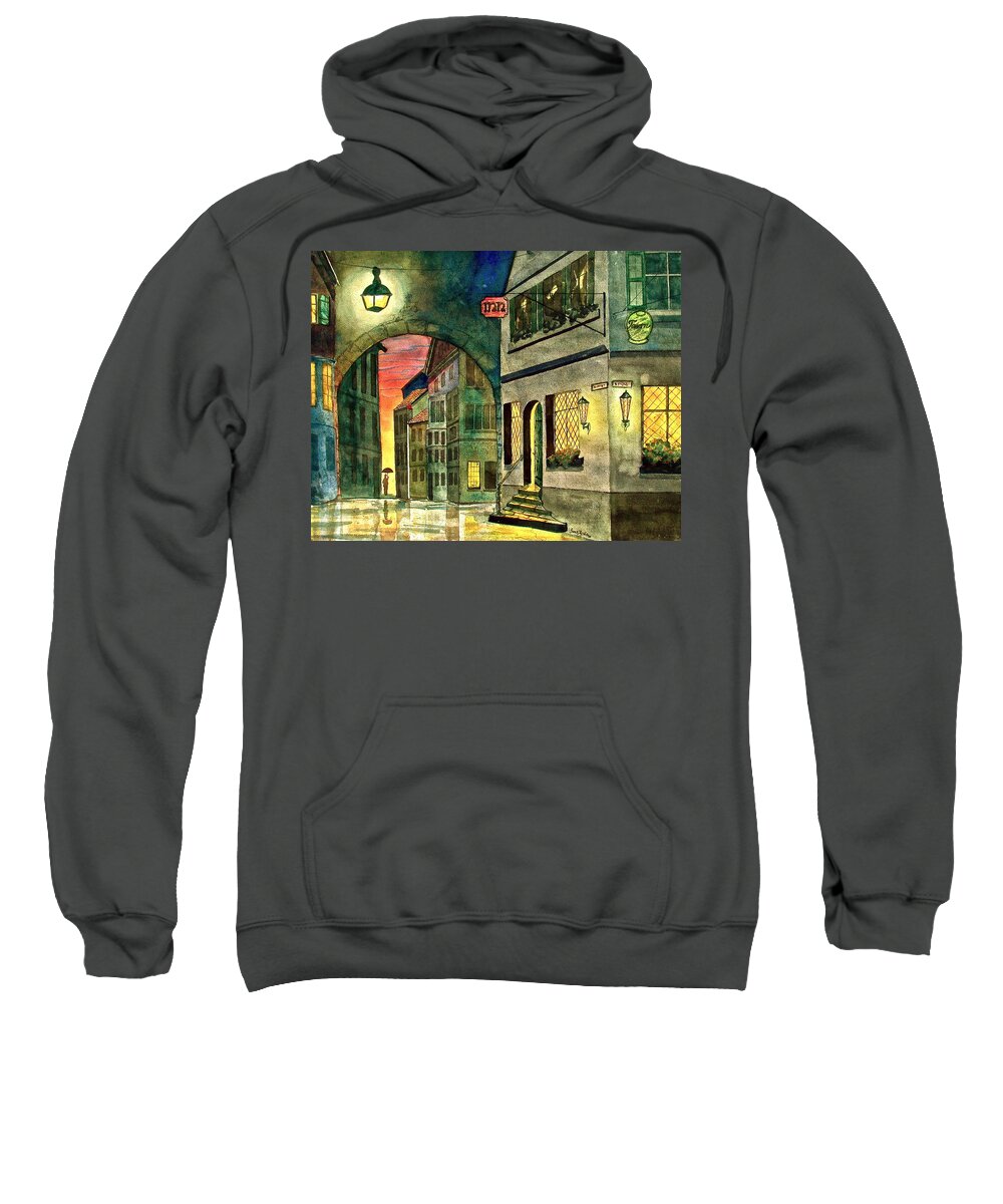 Tavern Sweatshirt featuring the painting Goodnight Old Friends by Frank SantAgata