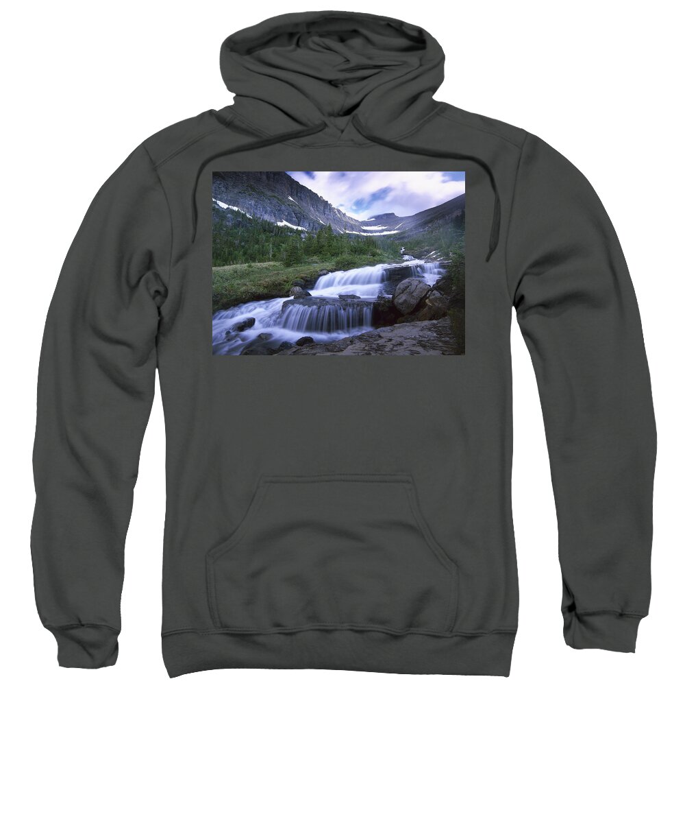 00174863 Sweatshirt featuring the photograph Lunch Creek Cascades Glacier National by Tim Fitzharris