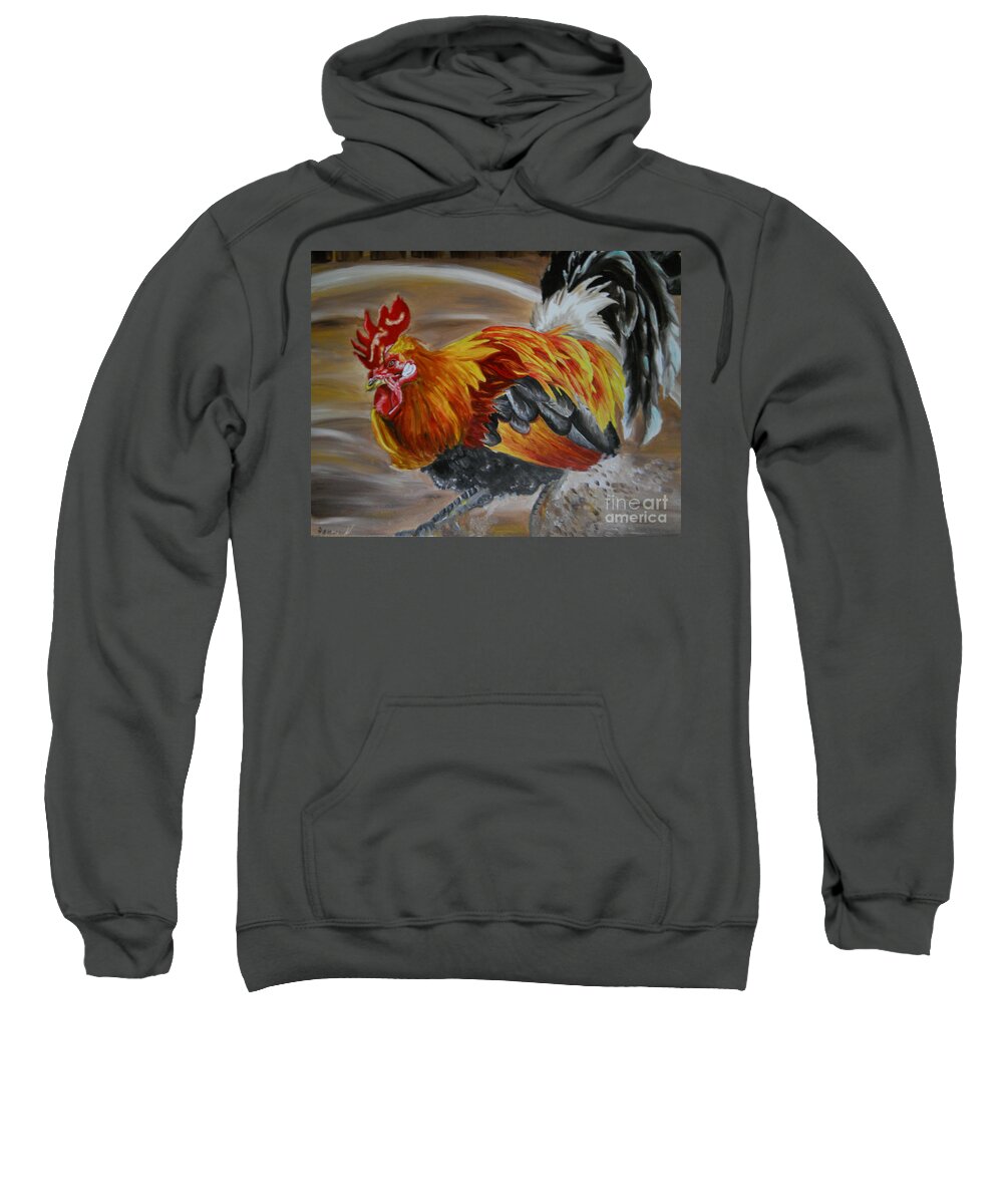 Rooster Sweatshirt featuring the painting Pinto by Yenni Harrison