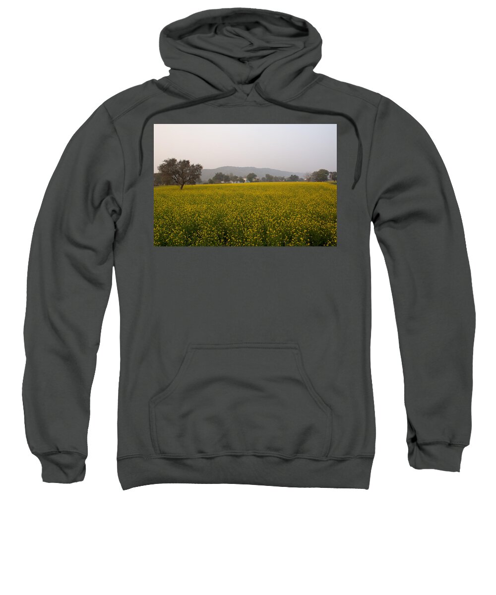 Farm Sweatshirt featuring the photograph Rural Landscape with a field of mustard by Ashish Agarwal