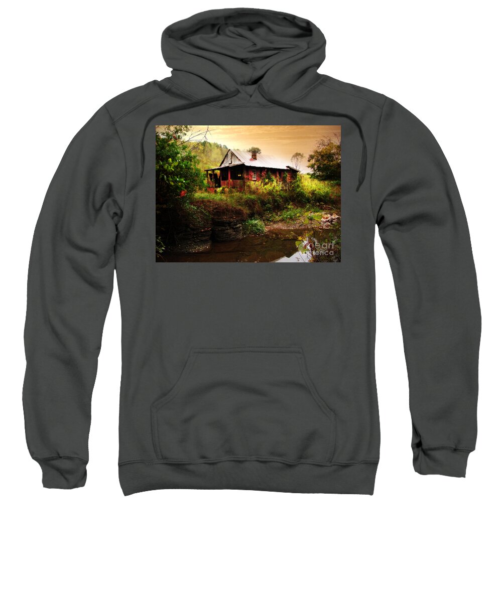 Cottage Sweatshirt featuring the photograph The Cottage by the Creek by Lisa Lambert-Shank