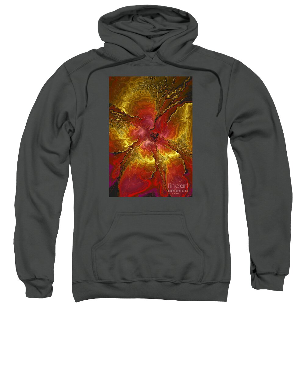Digital Flower Sweatshirt featuring the digital art Vibrant Red and Gold by Deborah Benoit