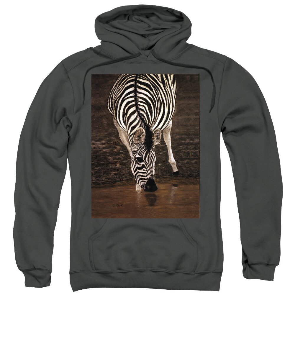 Zebra Sweatshirt featuring the painting Zebra by Karen Zuk Rosenblatt