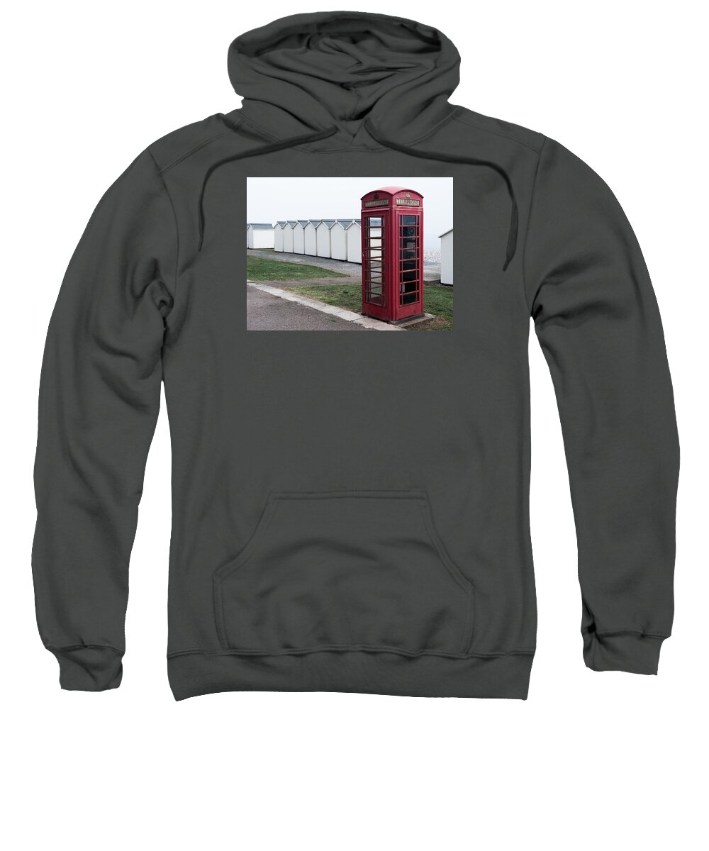 Red Telephone Box Sweatshirt featuring the photograph Telephone Box By the Sea ii by Helen Jackson