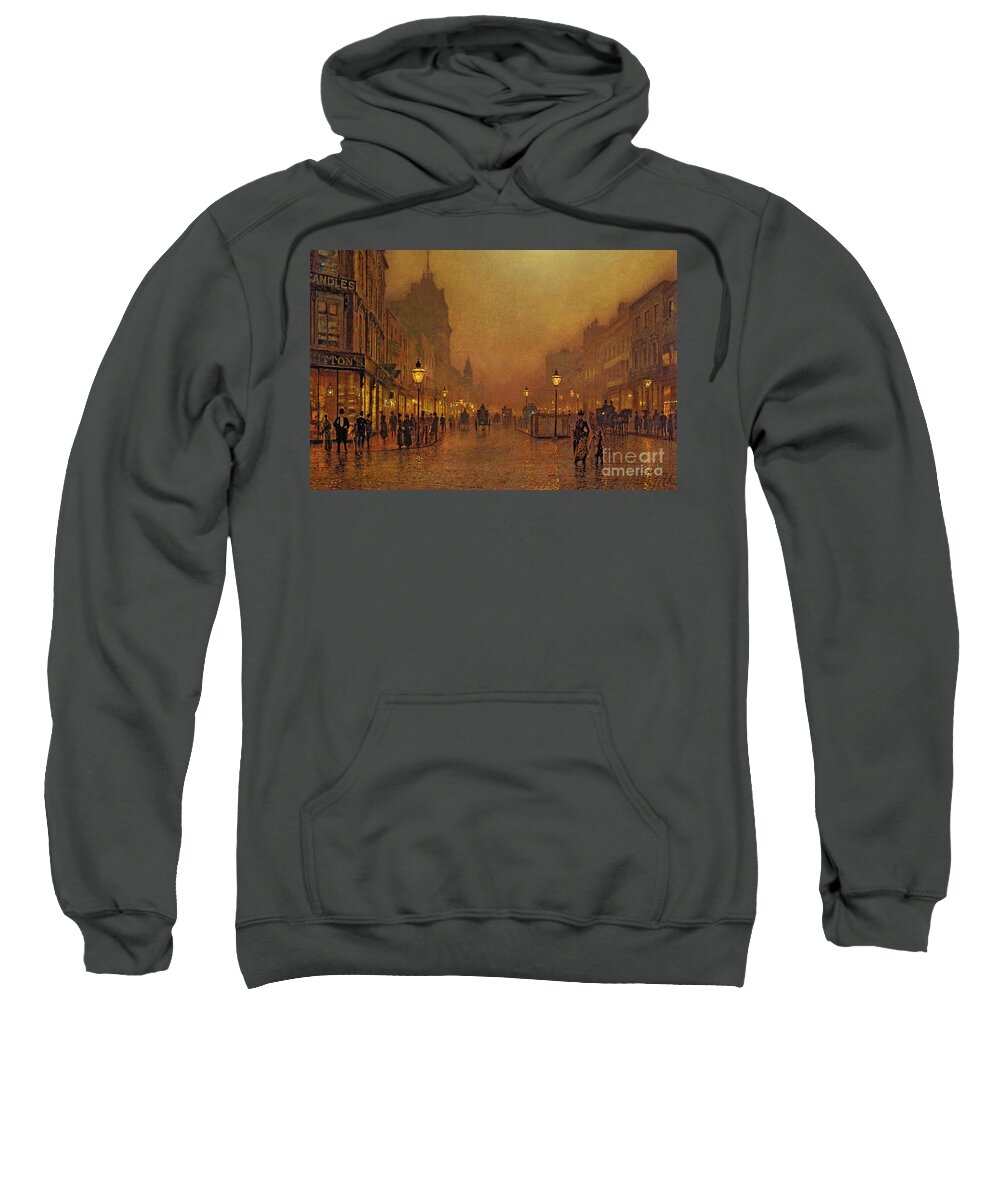 Street Sweatshirt featuring the painting A Street at Night by John Atkinson Grimshaw