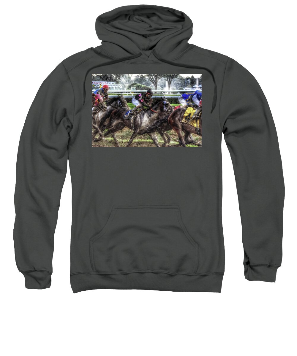 Race Horses Sweatshirt featuring the photograph In the Rain by Jeffrey PERKINS