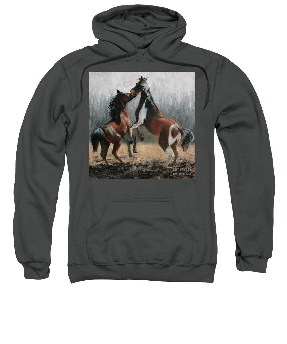 Horse Painting By Terri Meyer Sweatshirt featuring the painting Horse Play by Terri Meyer