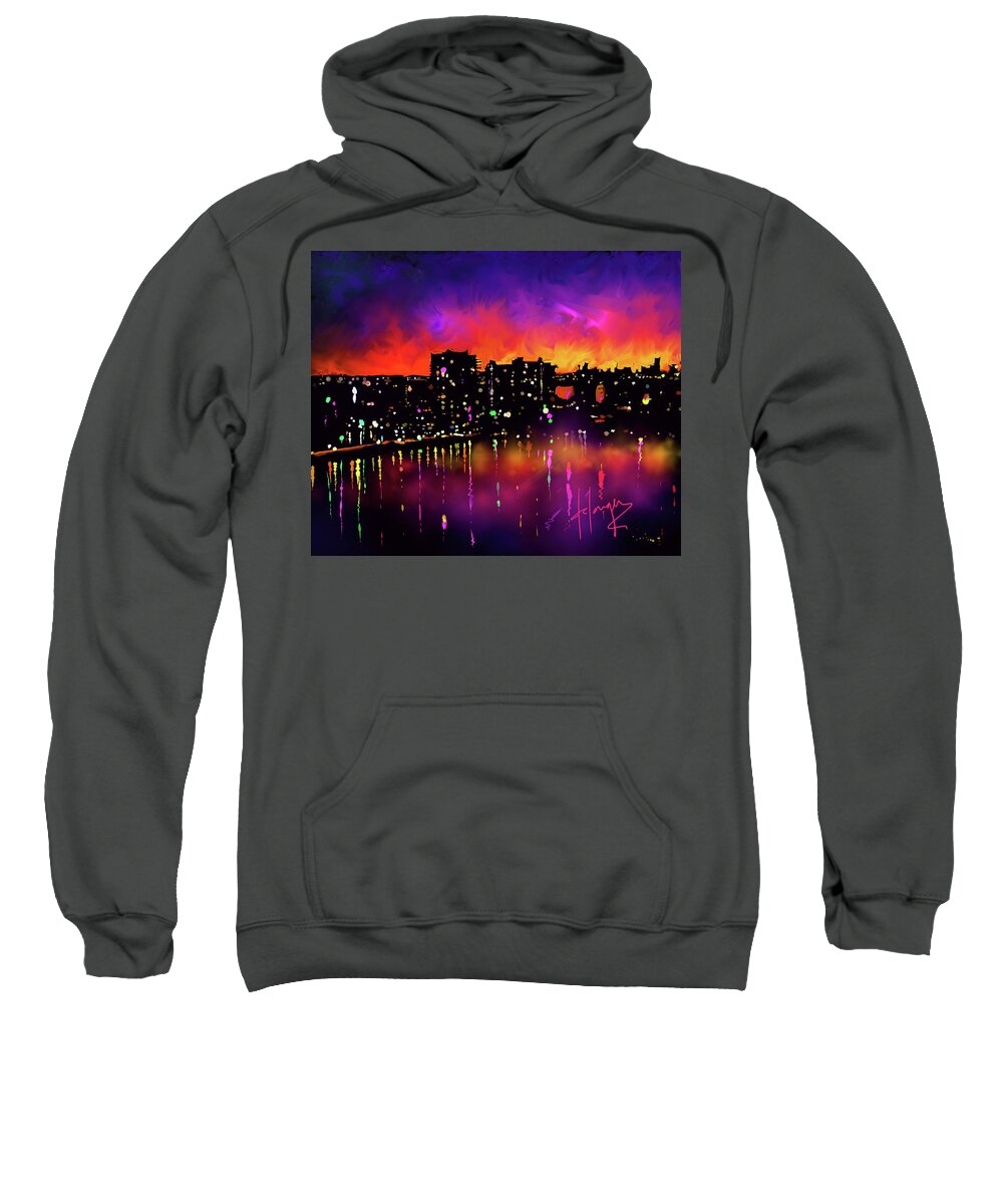 Miami Sweatshirt featuring the painting Biscayne Bay, Miami #1 by DC Langer