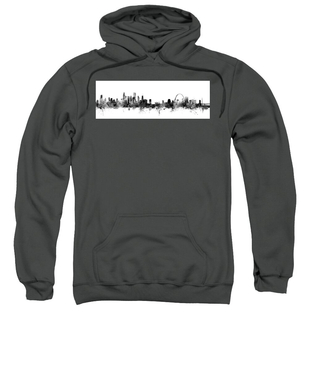 Chicago Sweatshirt featuring the digital art Chicago and St Louis Skyline Mashup #1 by Michael Tompsett