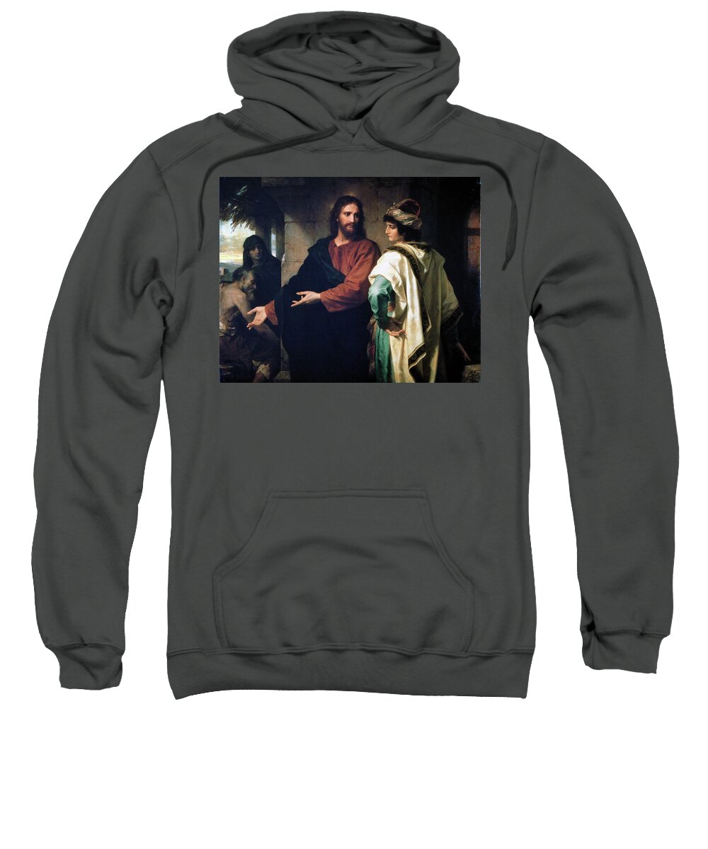 Jesus Christ Sweatshirt featuring the painting Christ And The Rich Young Ruler by Troy Caperton