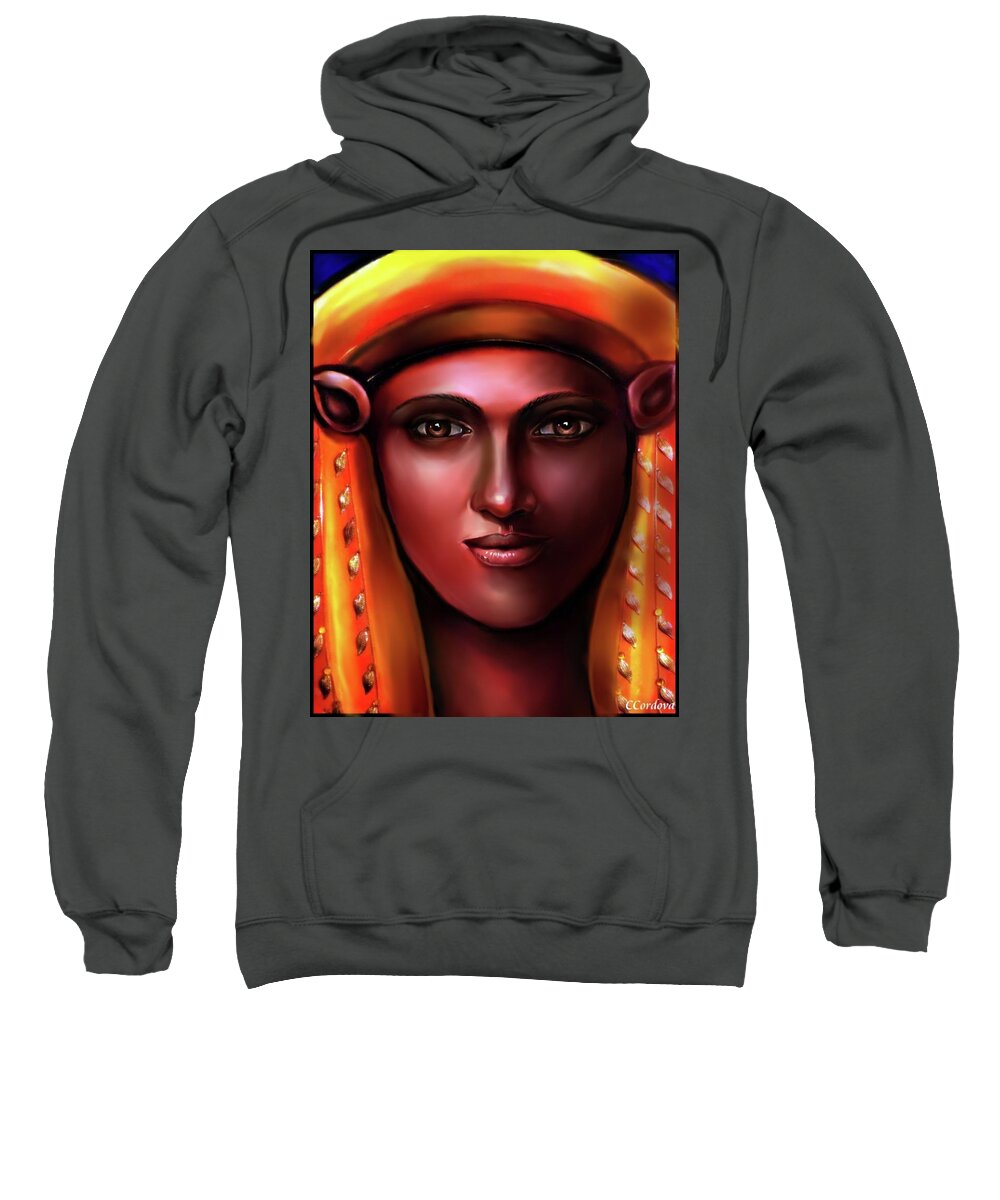 Egyptian Art Sweatshirt featuring the digital art Egyptian Goddess -Hathor #1 by Carmen Cordova