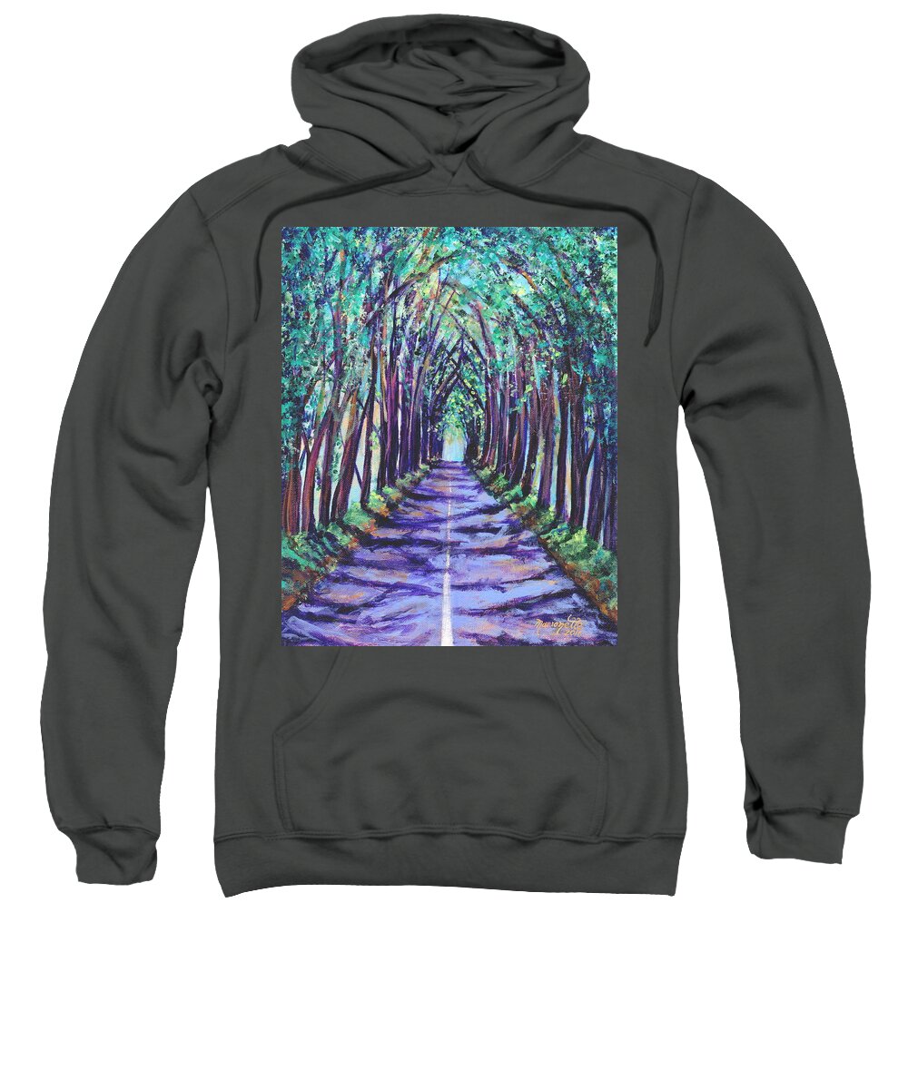 Kauai Tree Tunnel Sweatshirt featuring the painting Kauai Tree Tunnel by Marionette Taboniar