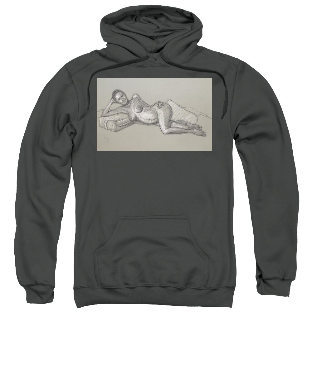 Realism Sweatshirt featuring the drawing Liliana Reclining 2 #2 by Donelli DiMaria