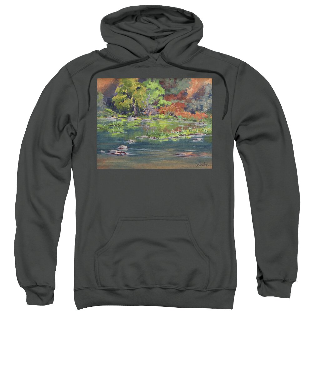River Sweatshirt featuring the painting On the River #1 by Karen Ilari