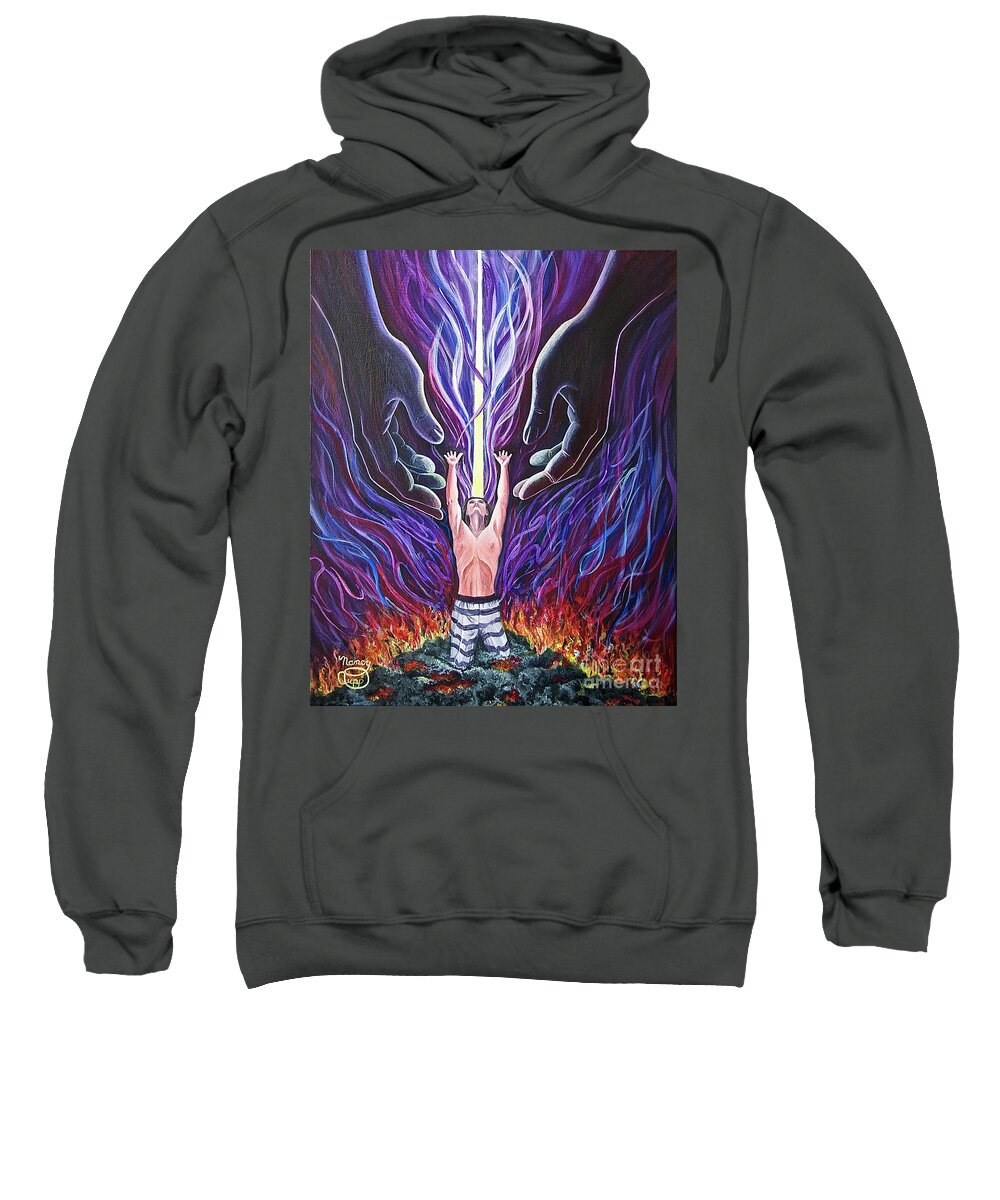 Prisoner Sweatshirt featuring the painting Out Of The Ashes by Nancy Cupp