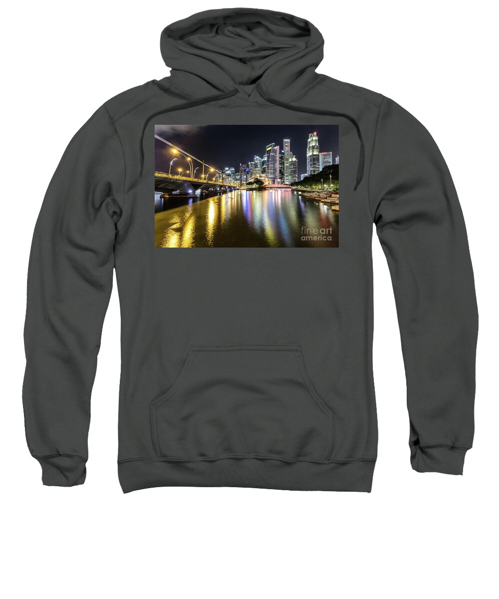 Singapore River Sweatshirt featuring the photograph Singapore river at night with financial district in Singapore #1 by Didier Marti