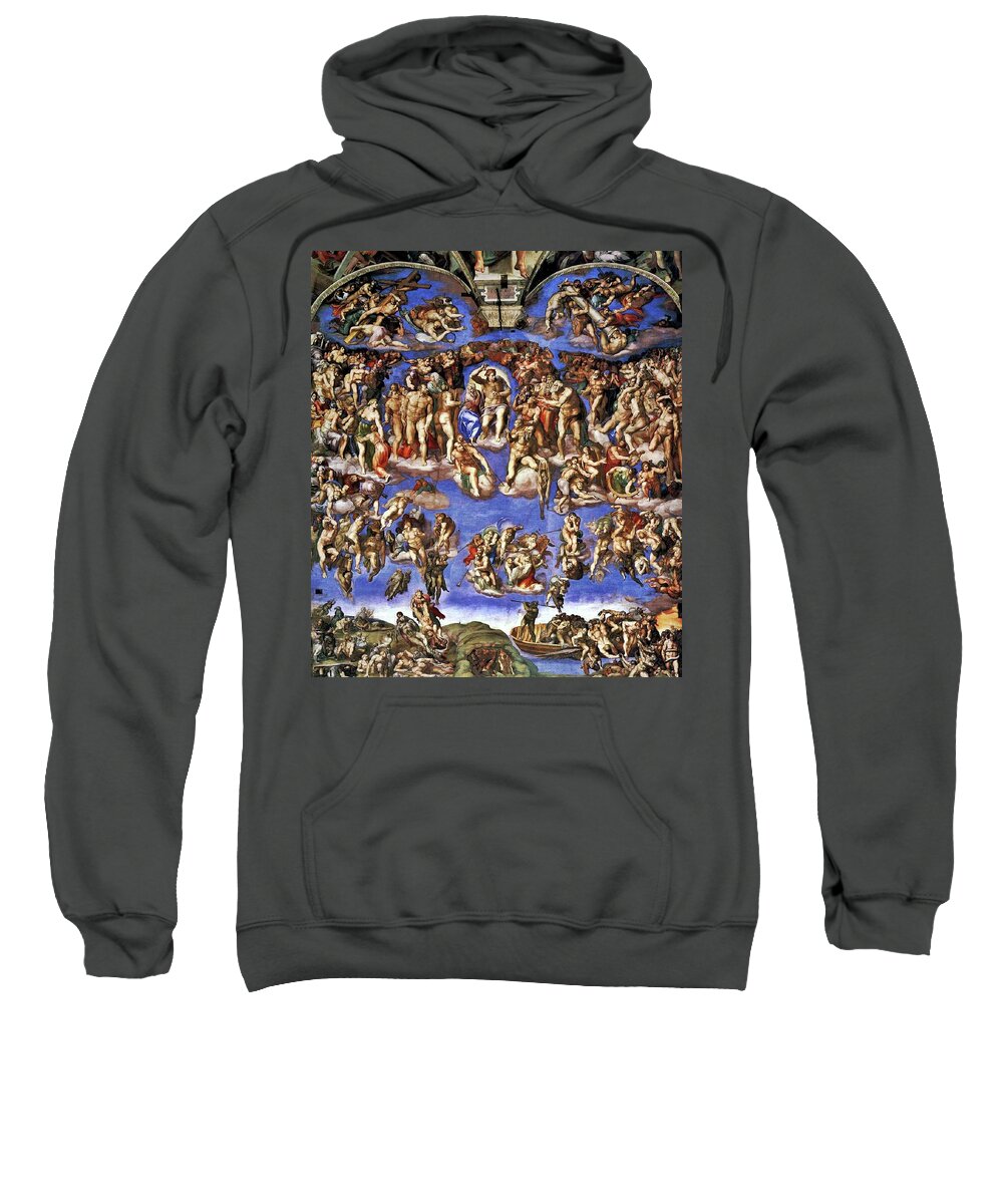 Michelangelo Sweatshirt featuring the painting The Last Judgement by Troy Caperton