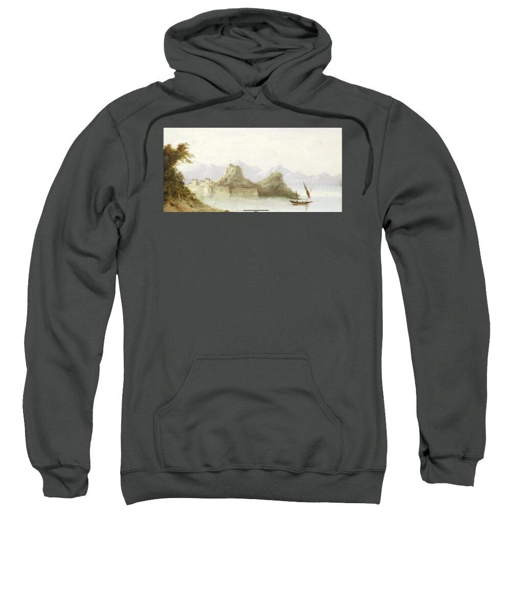 English School 19th Century The Old Fortress Of Corfu Sweatshirt featuring the painting The Old Fortress of Corfu #1 by MotionAge Designs