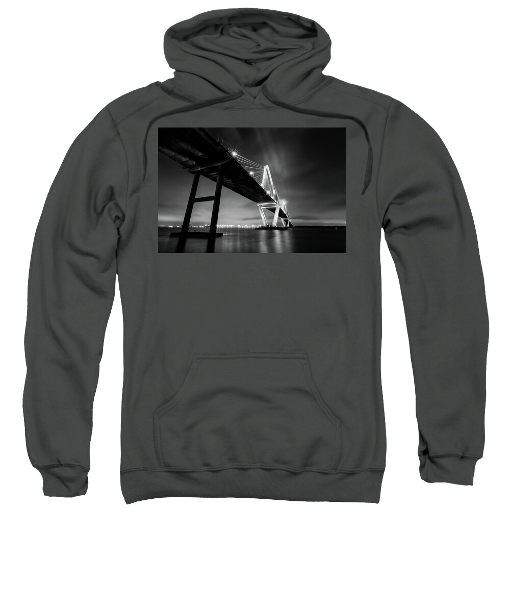 Charleston Bridge Sweatshirt featuring the photograph Charleston Arthur Ravenel Suspension Bridge at Night by Norma Brandsberg