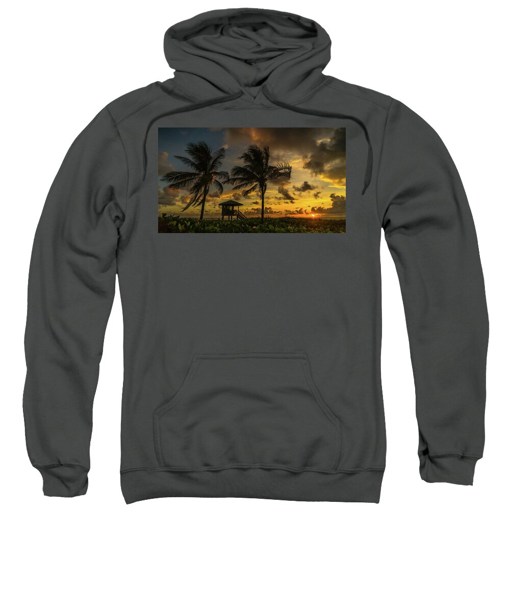 Florida Sweatshirt featuring the photograph Two Palm Sunrise Delray Beach Florida #1 by Lawrence S Richardson Jr