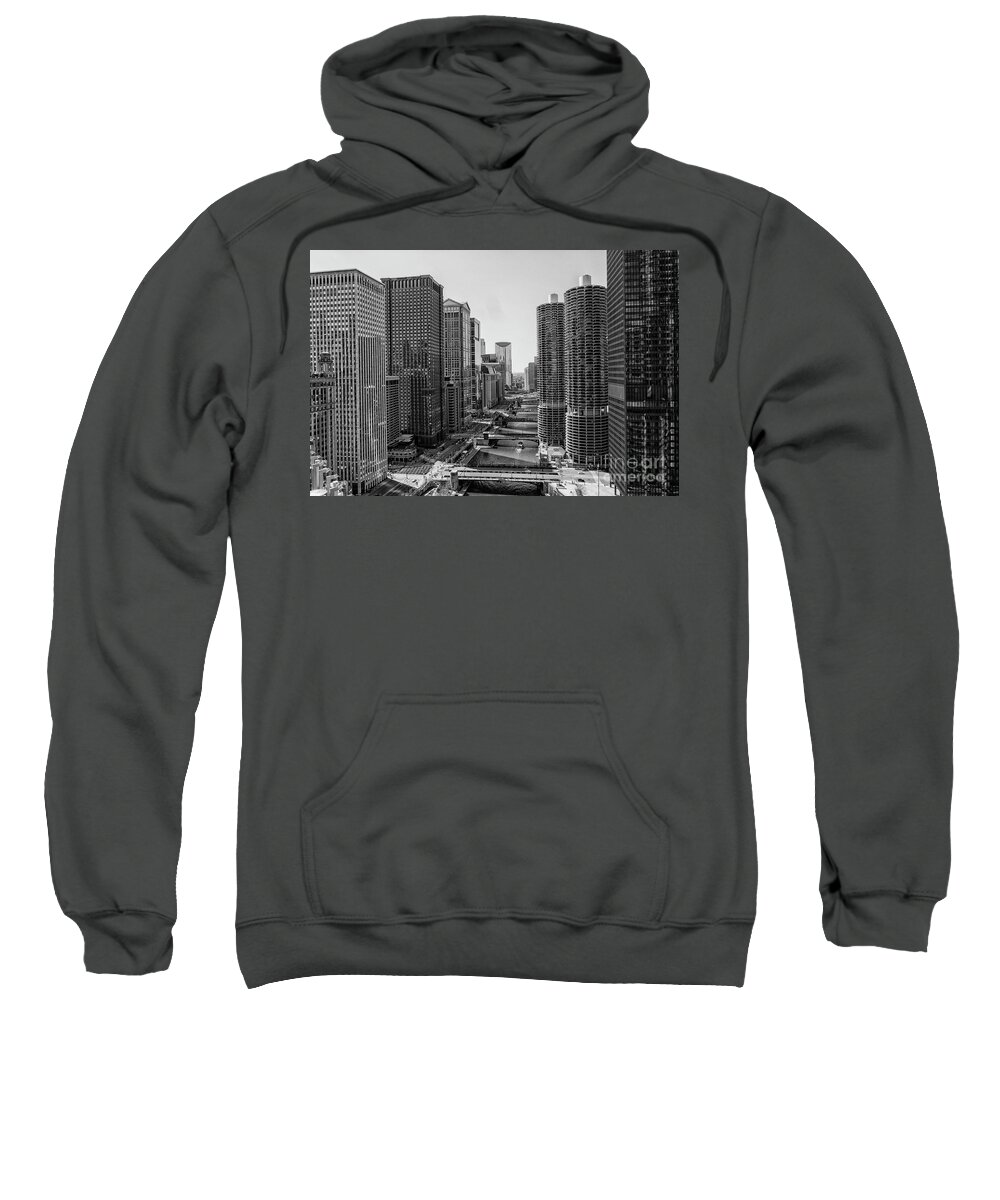 America Sweatshirt featuring the photograph View on Chicago bridges in black and white by Patricia Hofmeester