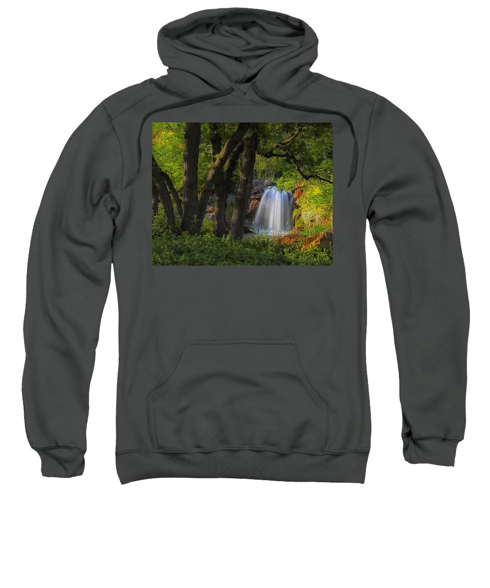 Scenery Sweatshirt featuring the photograph Waterfall and Oak Trees #1 by Douglas Pulsipher