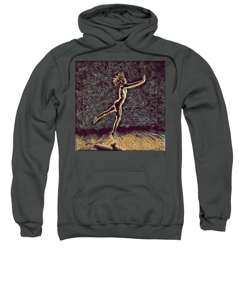Jump Sweatshirt featuring the digital art 1302s-ZAK Naked Dancers Leap Nudes in the style of Antonio Bravo by Chris Maher