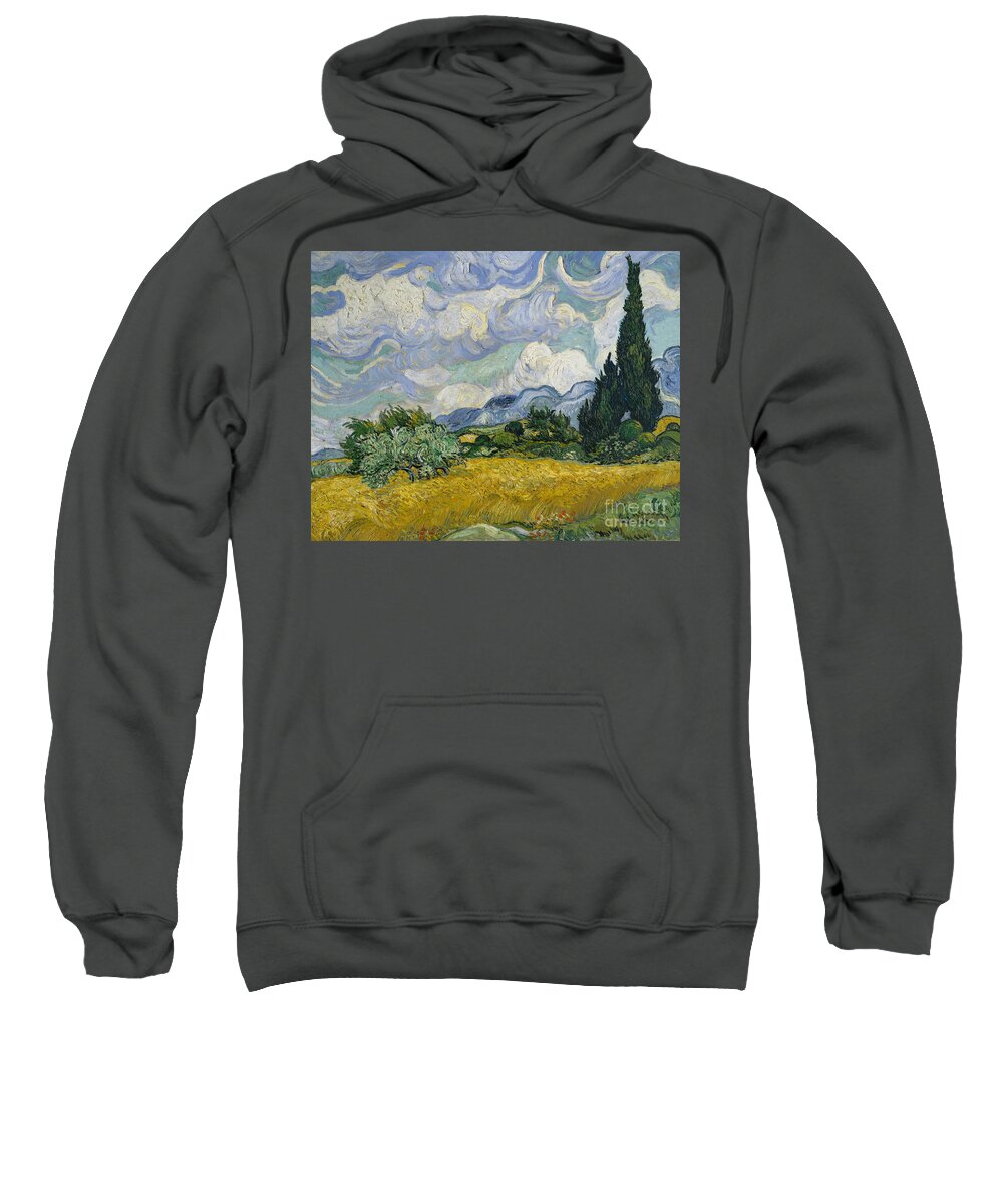 Vincent Van Gogh Sweatshirt featuring the painting Wheat Field with Cypresses by Vincent Van Gogh