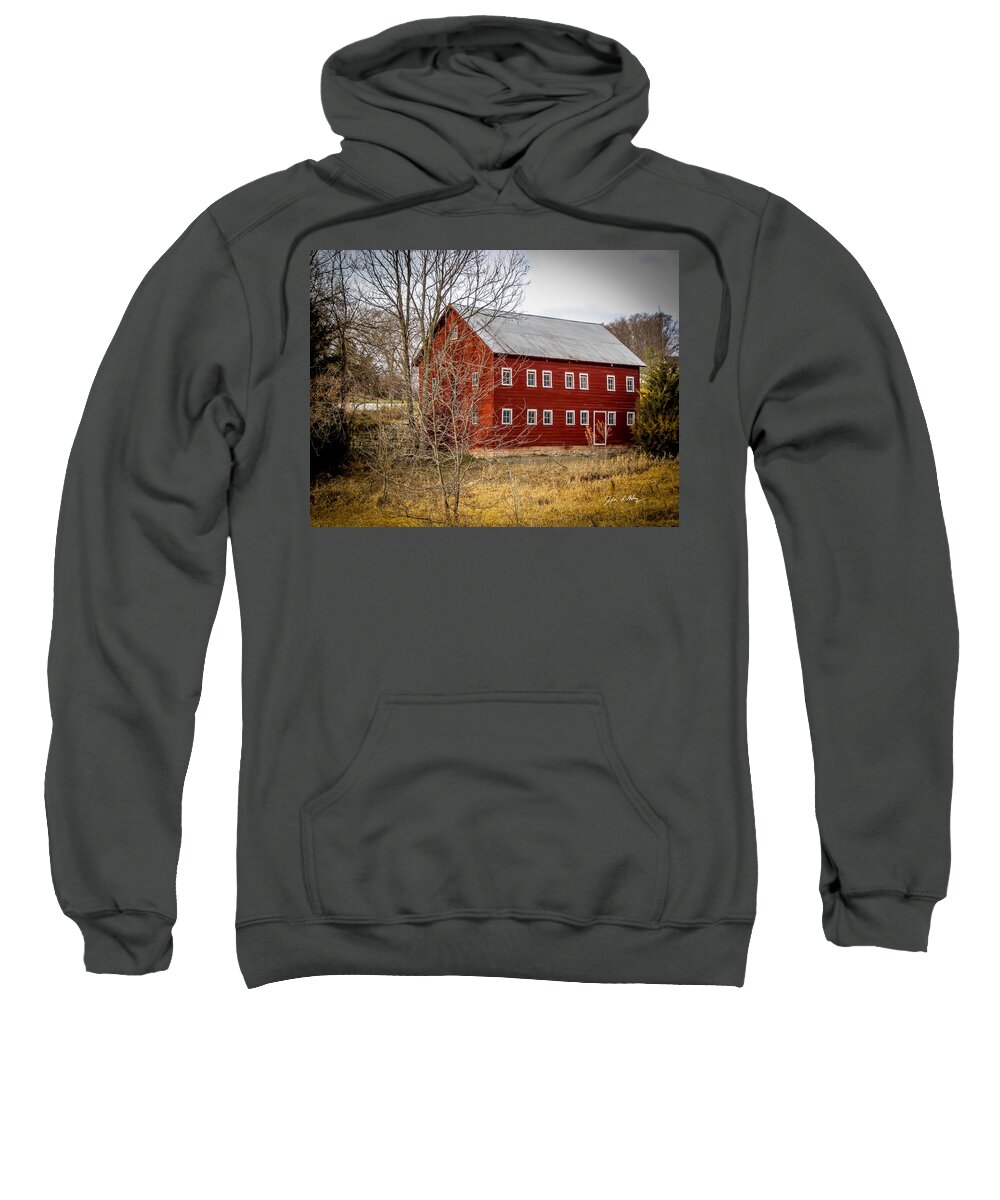 Winter Barn Sweatshirt featuring the photograph 18 Window Red Barn by Jeffrey Henry