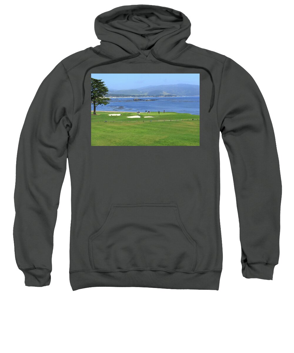 Bay Sweatshirt featuring the photograph 18th Green - Pebble Beach by Lou Ford