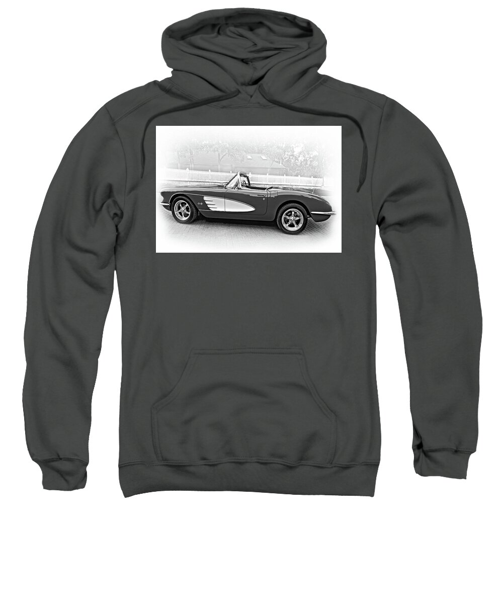 Auto Sweatshirt featuring the photograph 1959 Corvette - Vignette bw by Steve Harrington