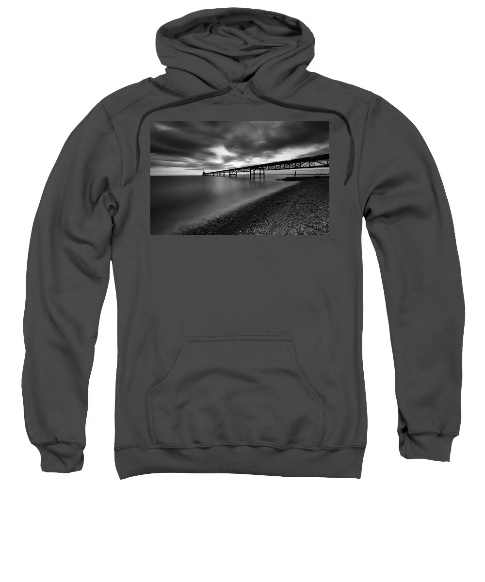 Seascape Sweatshirt featuring the photograph Seascape with jetty during a dramatic cloudy sunset #2 by Michalakis Ppalis