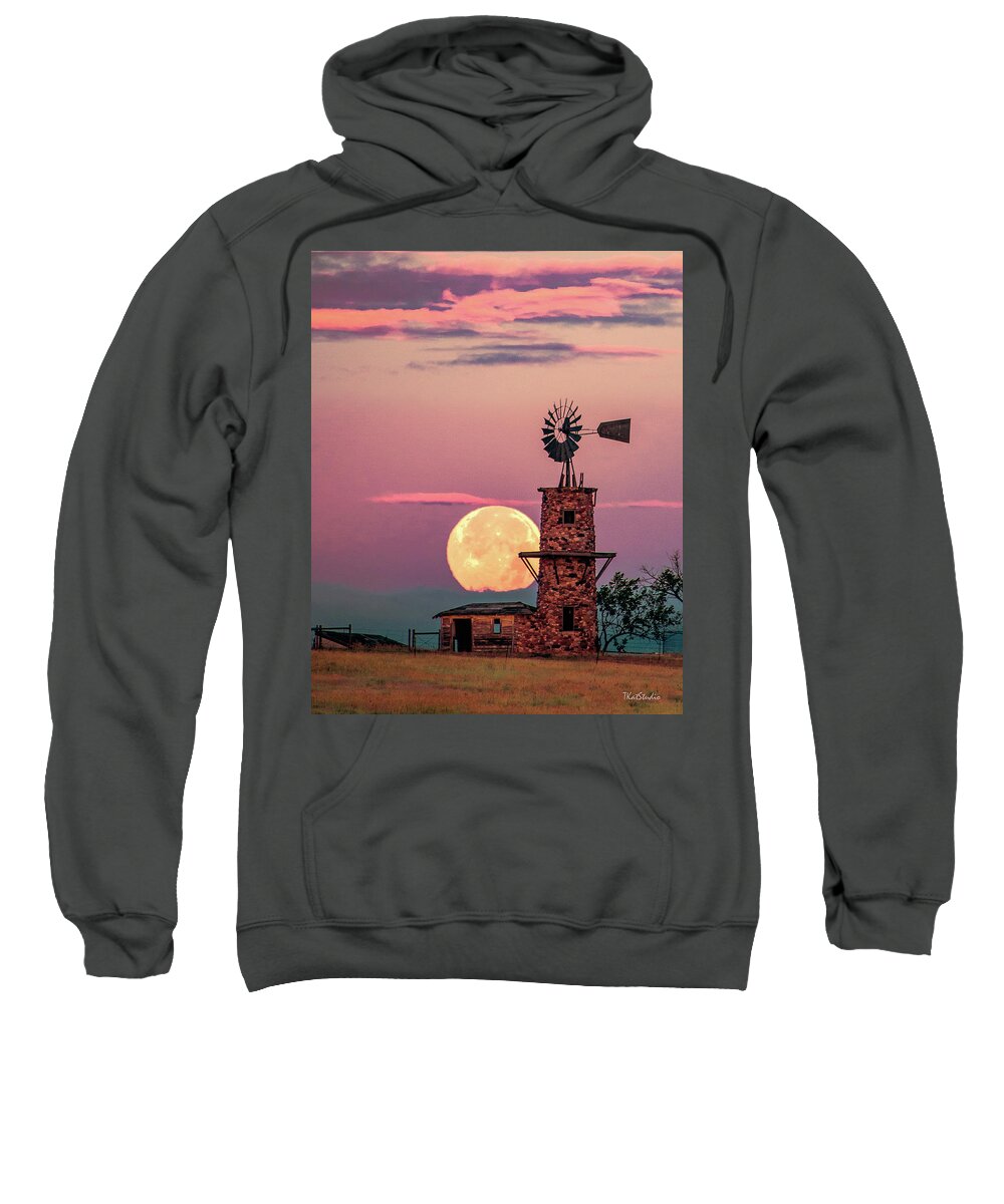 Windmill Sweatshirt featuring the photograph Windmill at Moonset #2 by Tim Kathka