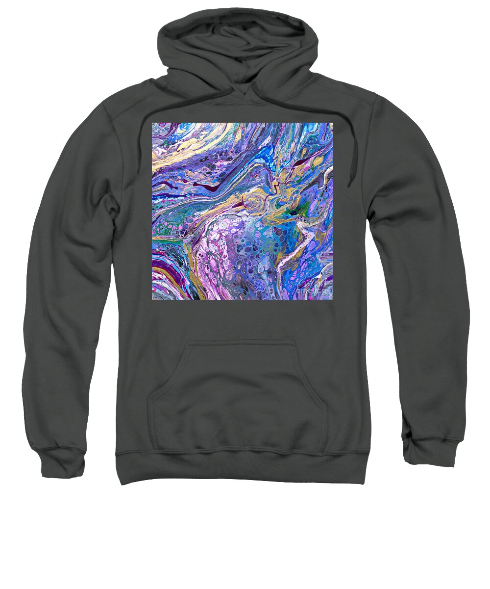 Original Artwork The Feeling Of Flowing Water And Reflections Blue Dominates Multiple Shades Of Purple With White And Green Sweatshirt featuring the painting #214 #214 by Priscilla Batzell Expressionist Art Studio Gallery